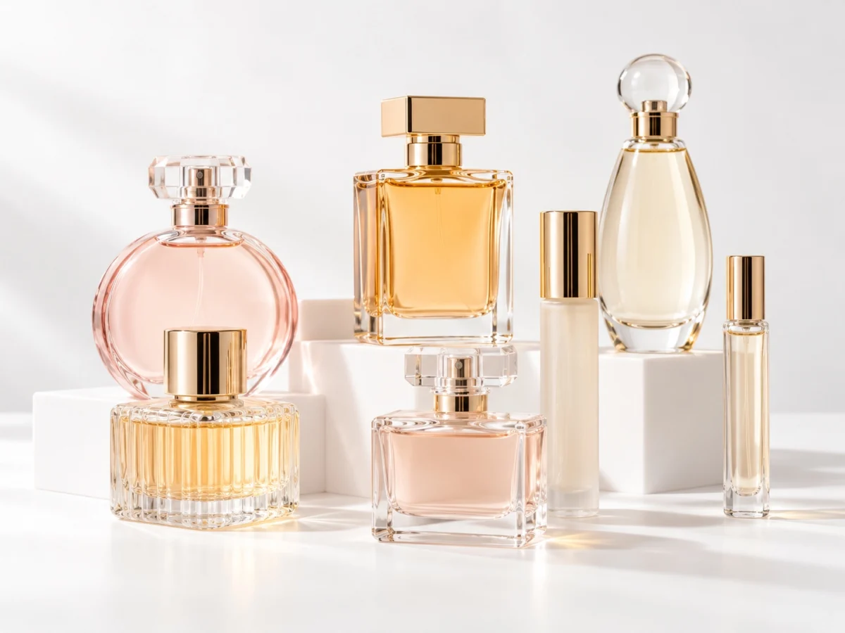 Perfumes de distintos frascos y colores